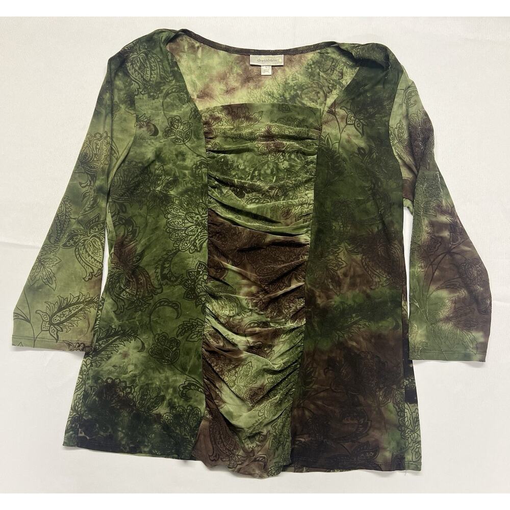 Women's Y2K Green 3/4 Sleeve Top Size Large‎ Fairy Grunge Witchy Fall